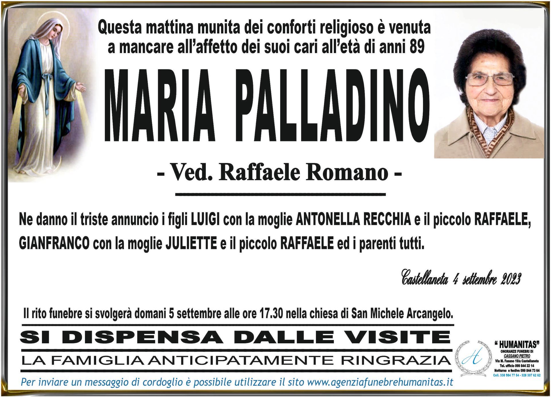 necrologio Maria Palladino