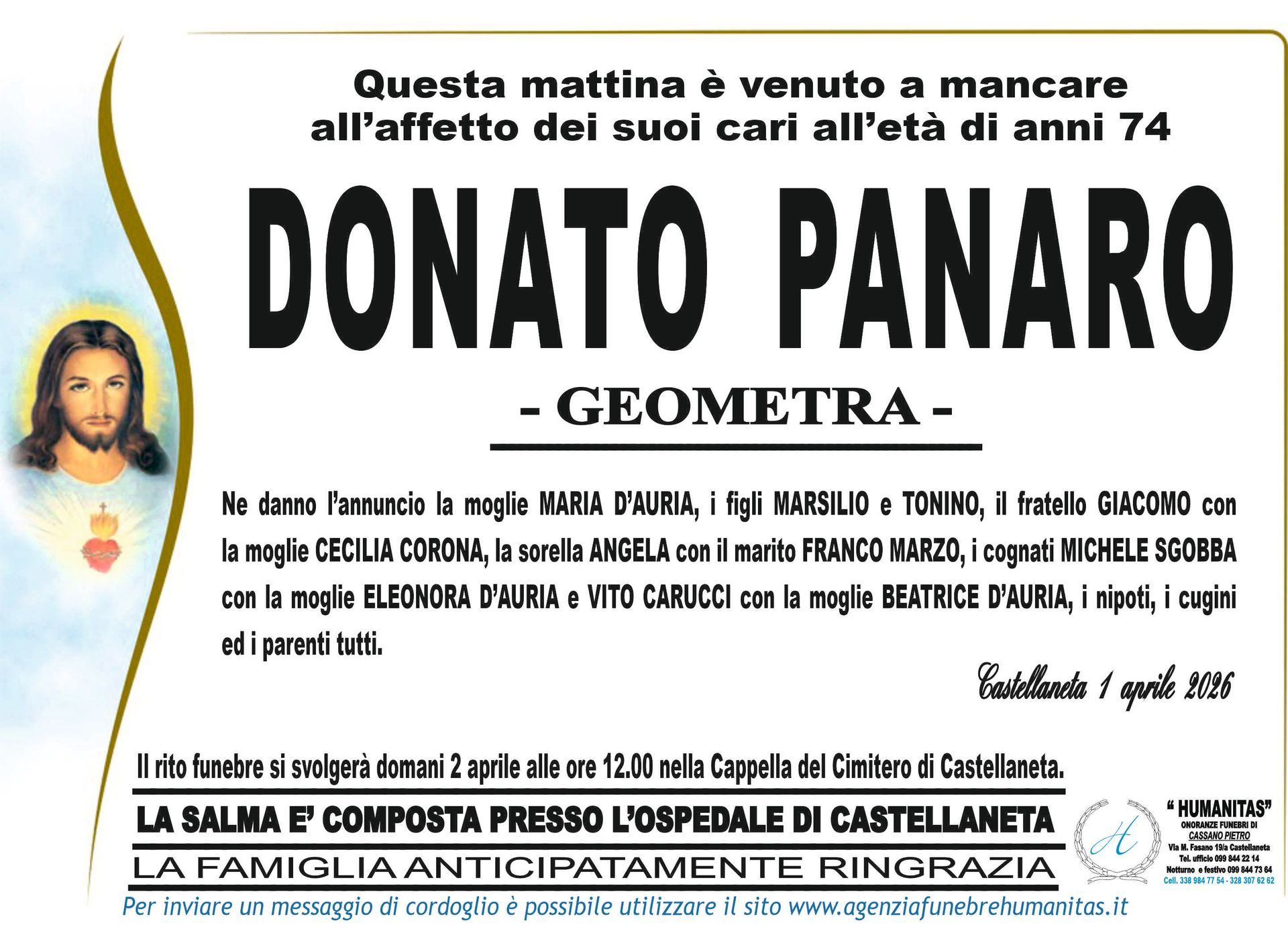 necrologio Donato Panaro