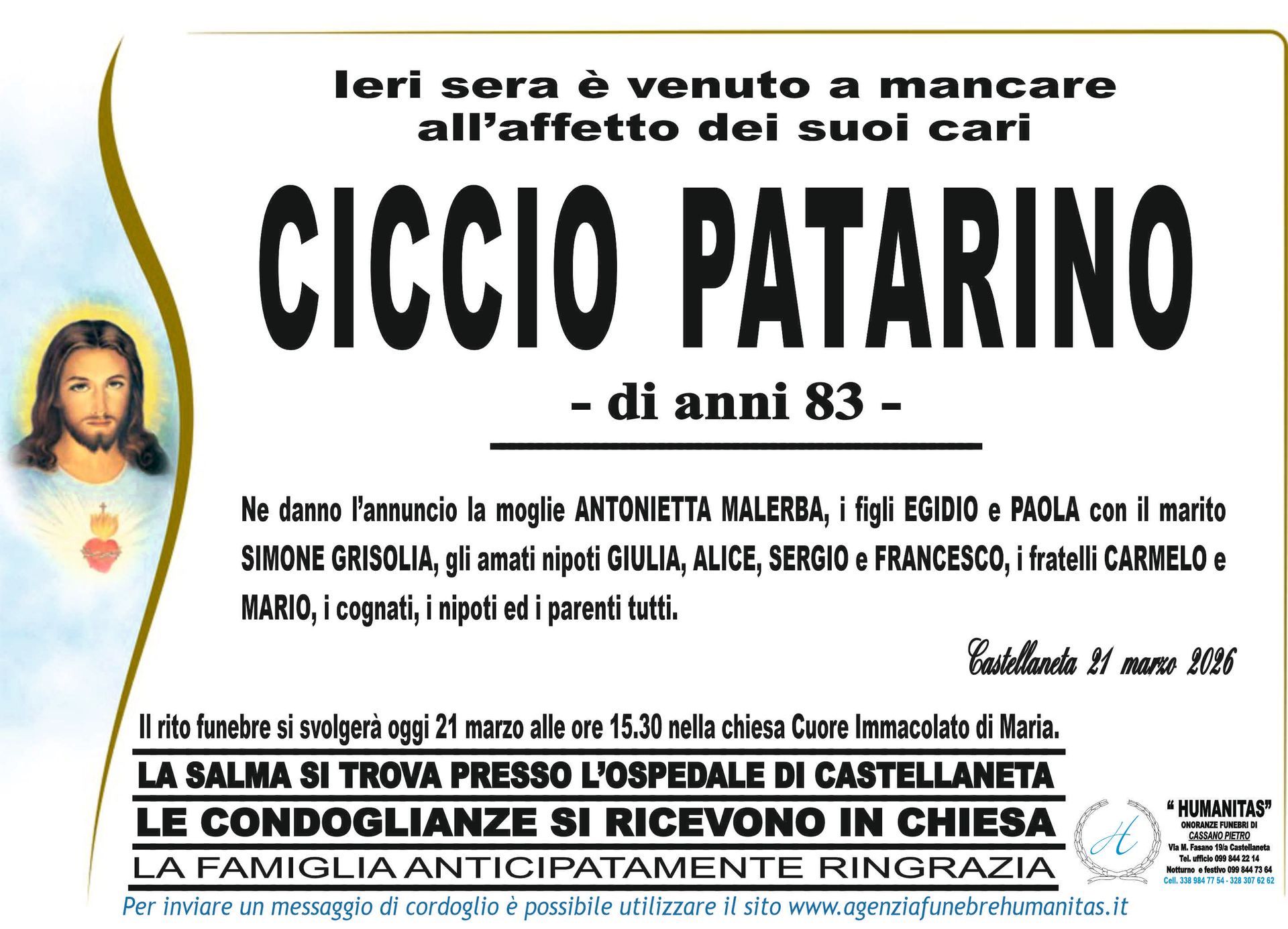 necrologio Ciccio Patarino