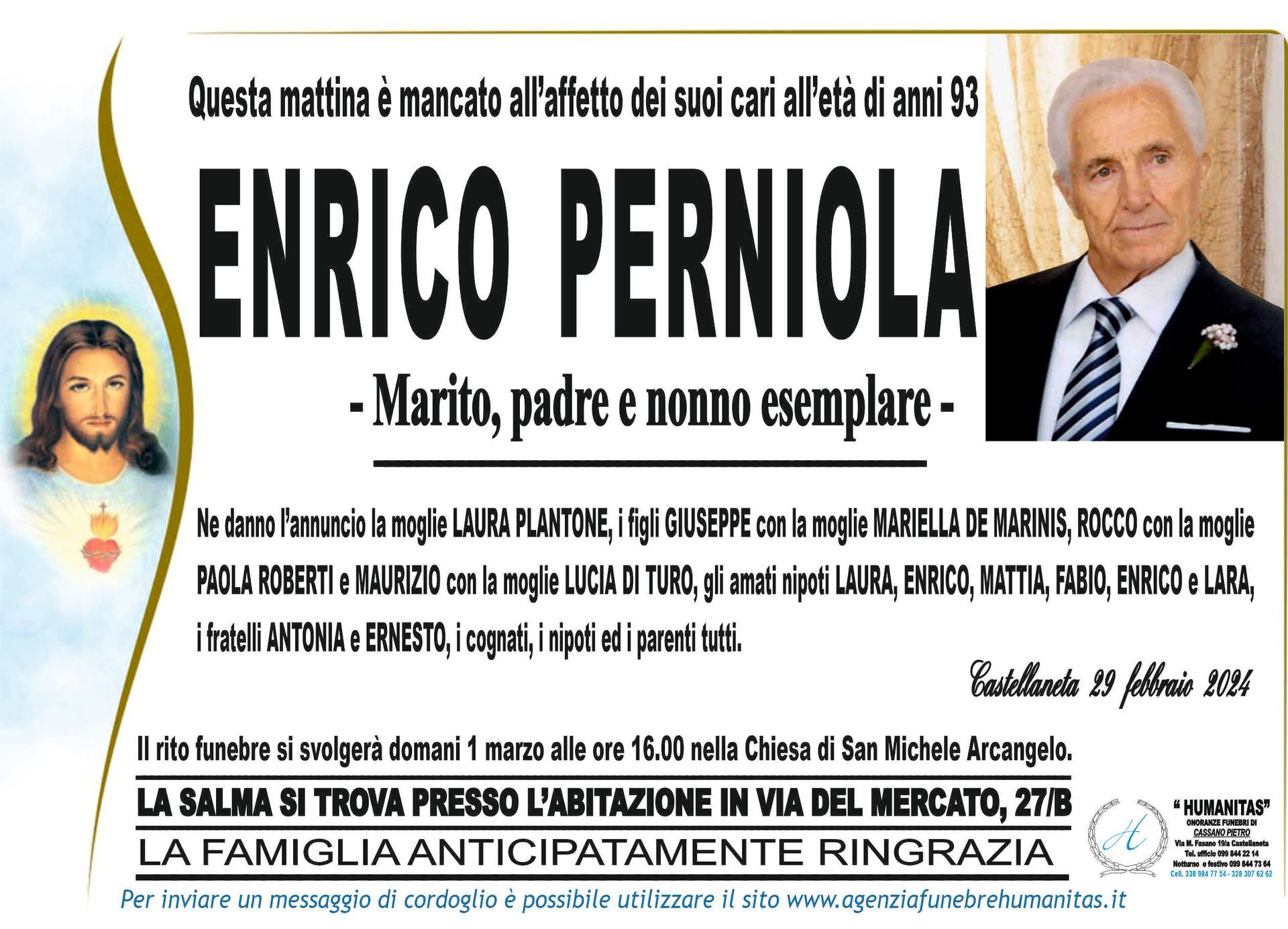 necrologio Enrico Perniola