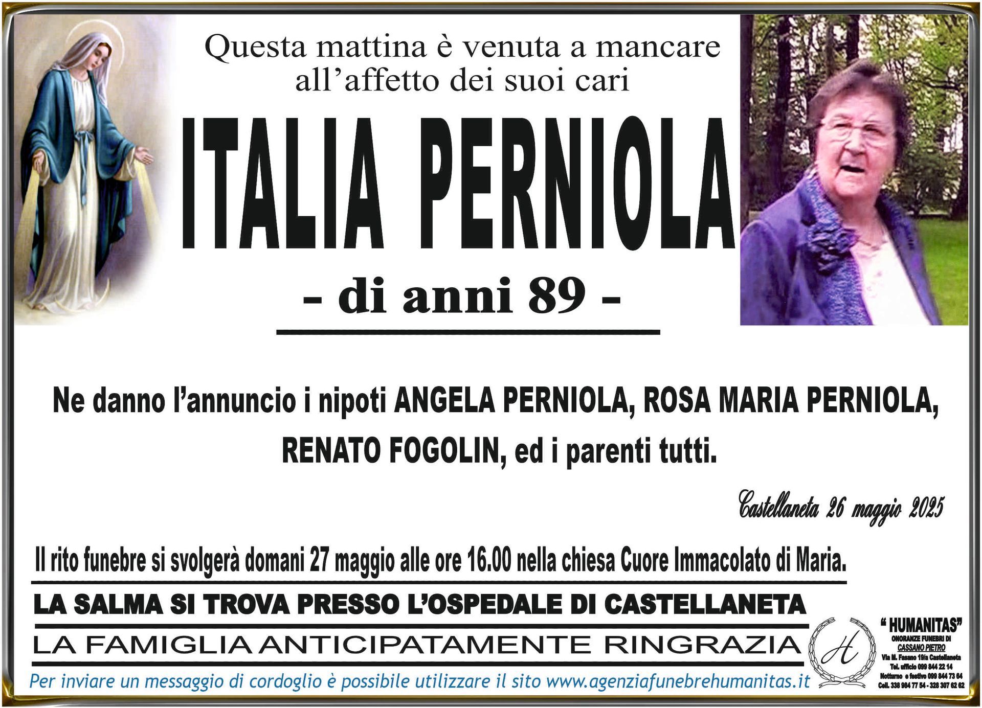 necrologio Italia Perniola