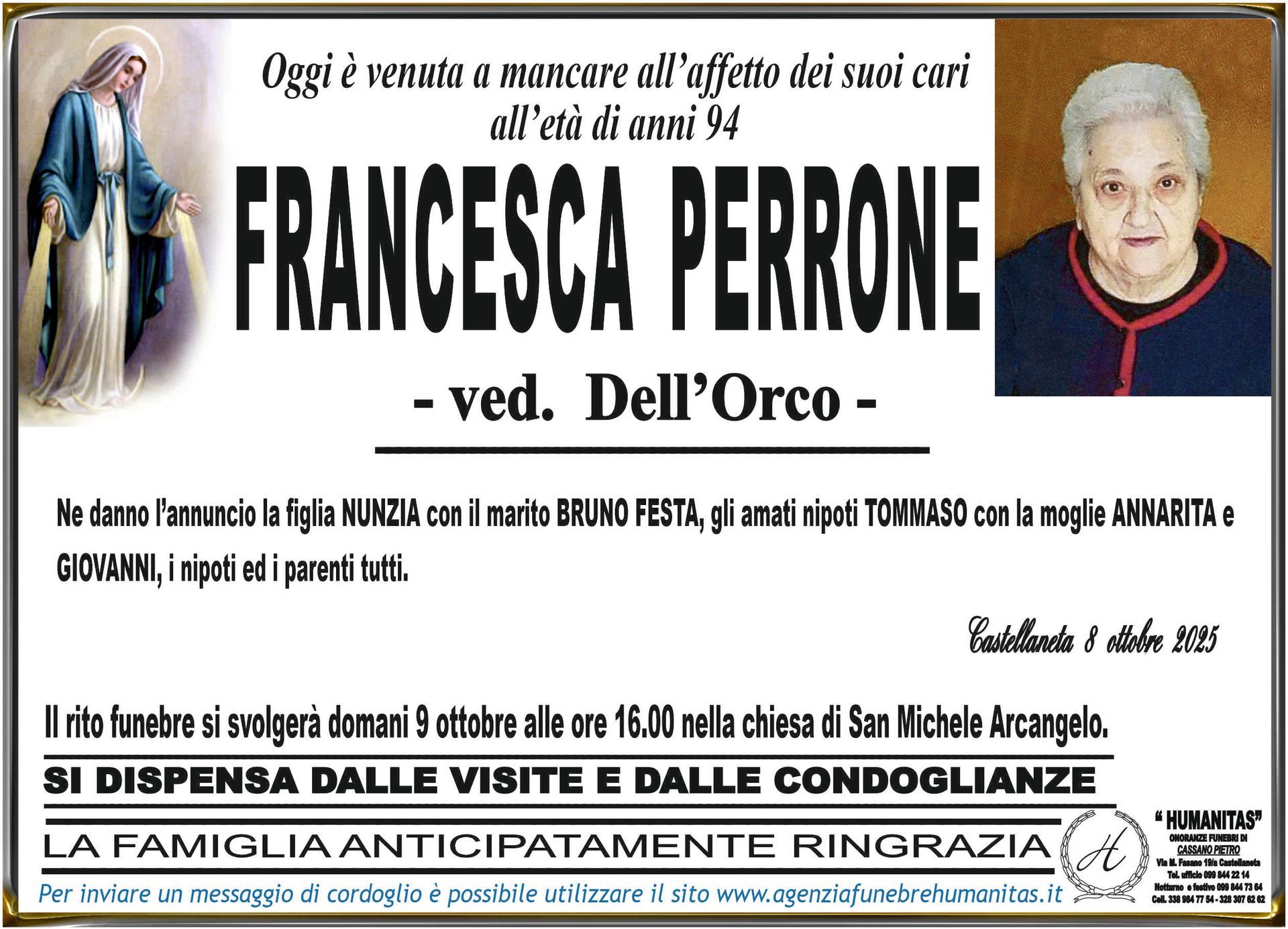 necrologio Francesca Perrone