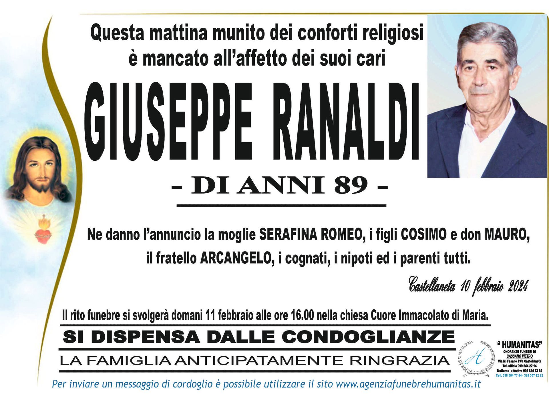 necrologio Giuseppe Ranaldi