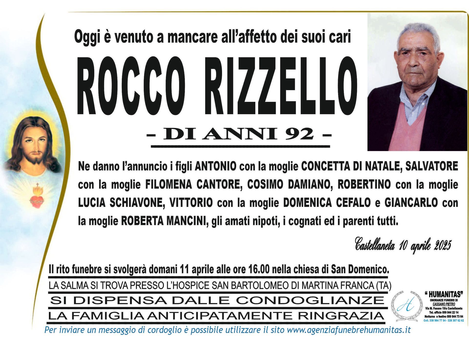 necrologio Rocco Rizzello