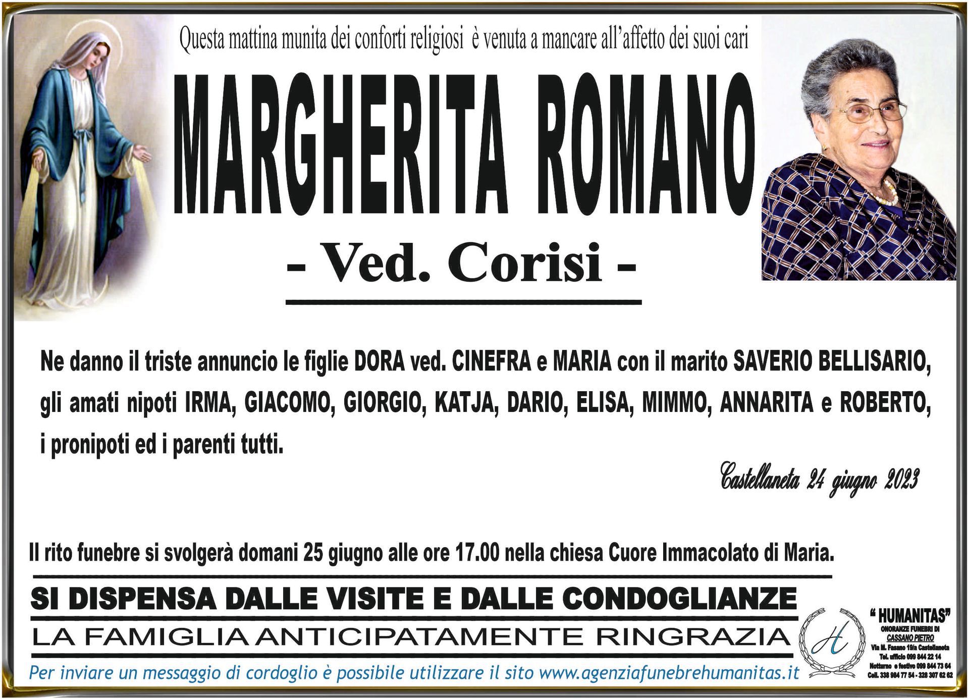 necrologio Margherita Romano