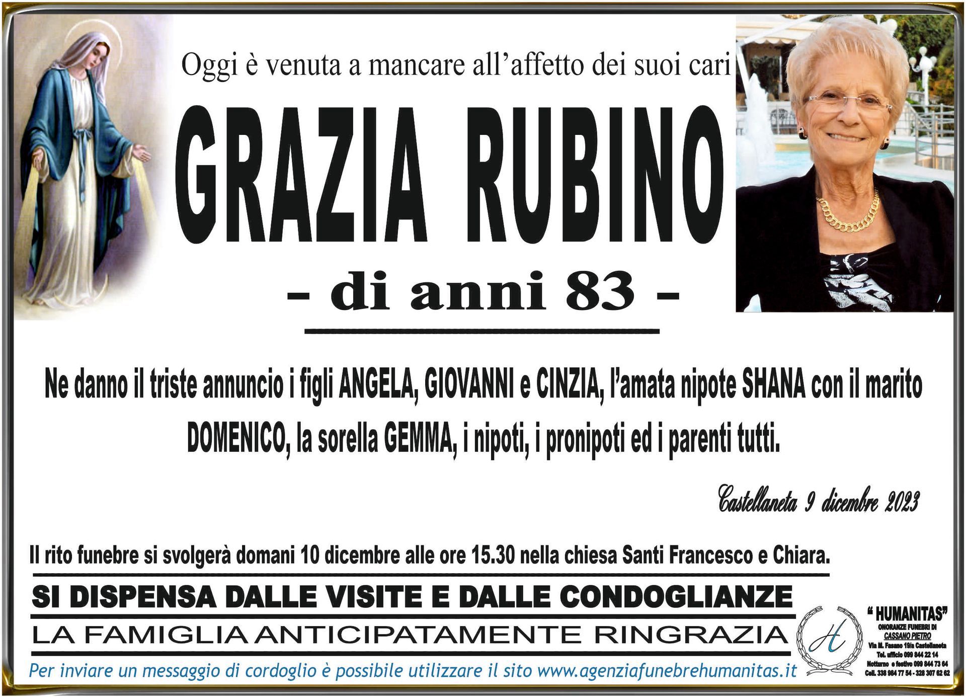 necrologio Grazia Rubino
