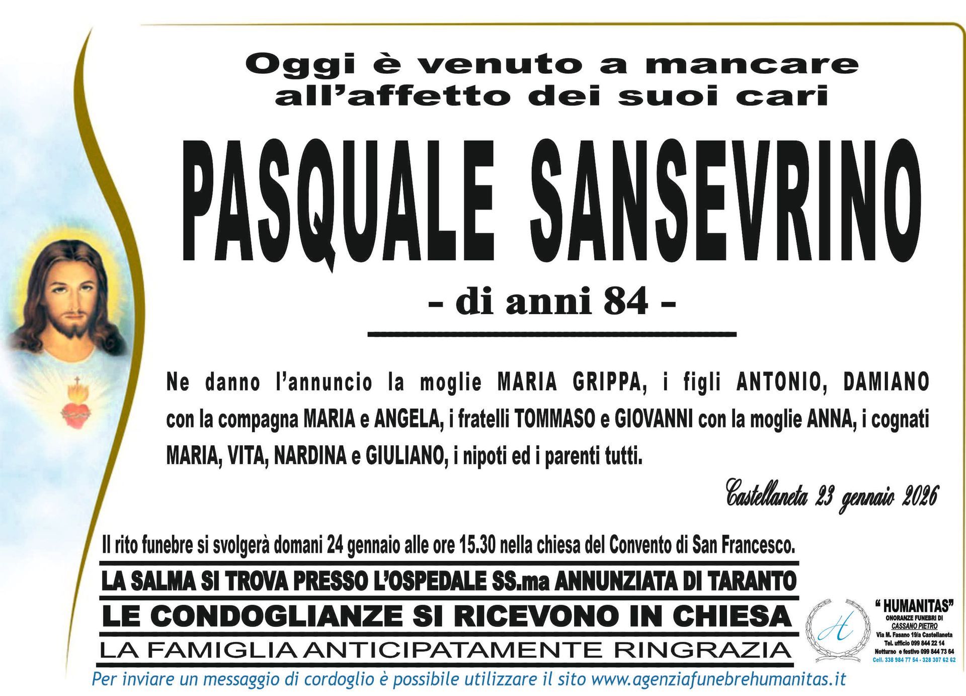 necrologio Pasquale Sansevrino