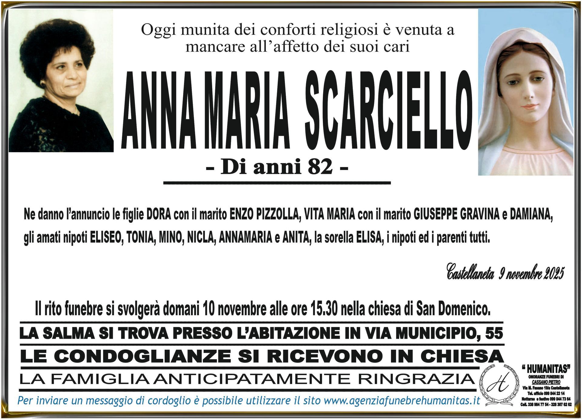 necrologio Anna Maria Scarciello
