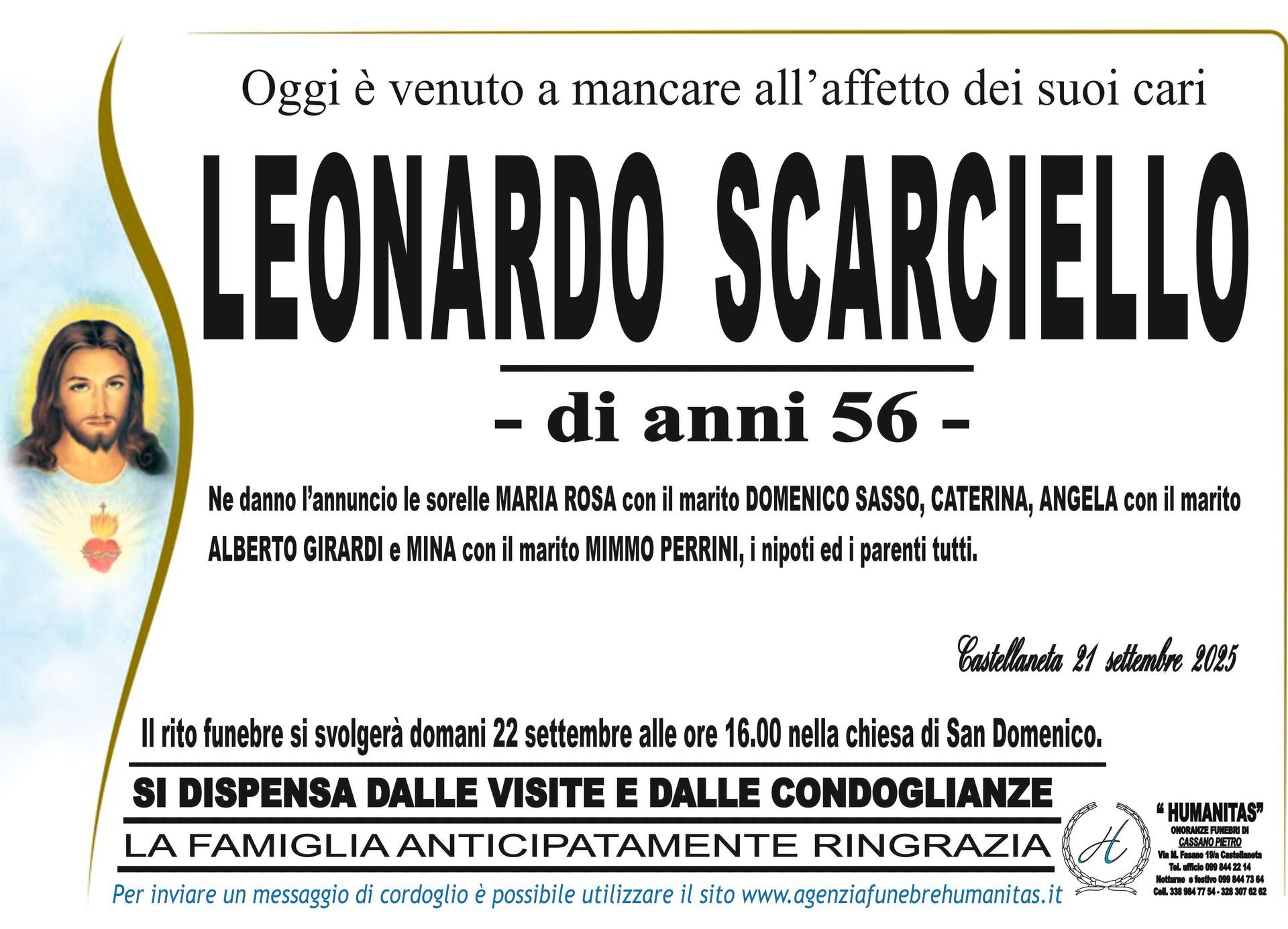 necrologio Leonardo Scarciello