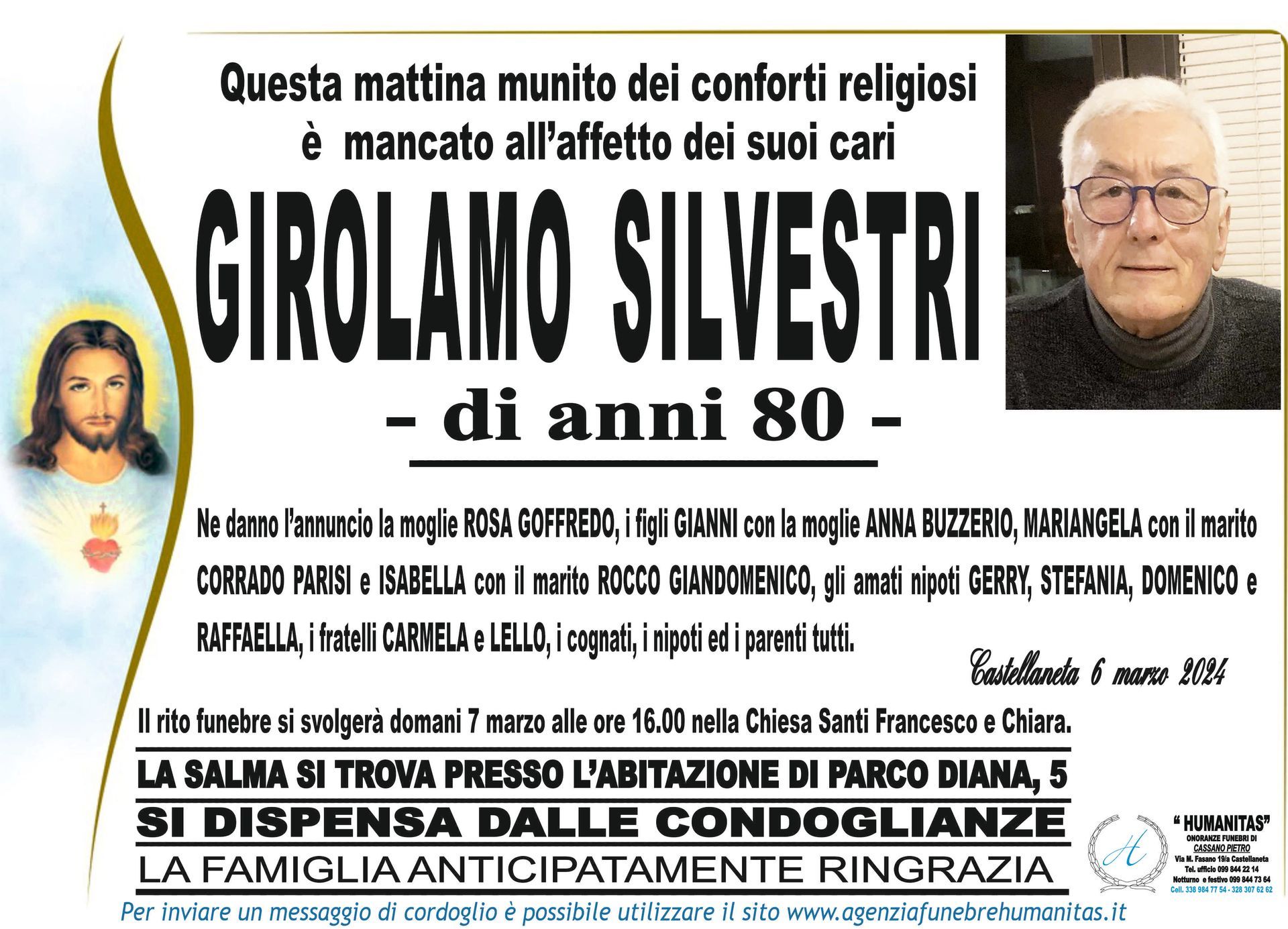 necrologio Girolamo Silvestri