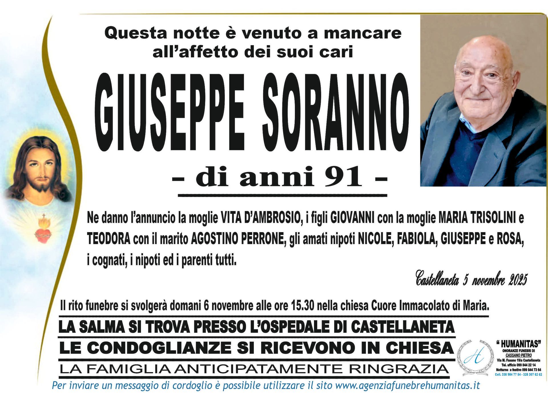 necrologio Giuseppe Soranno