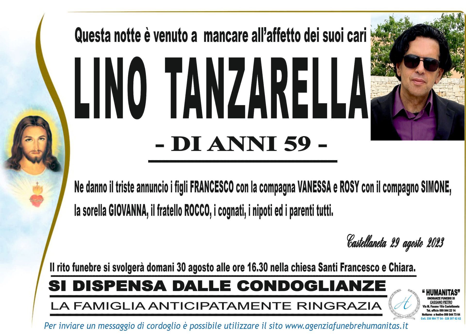 necrologio Lino Tanzarella