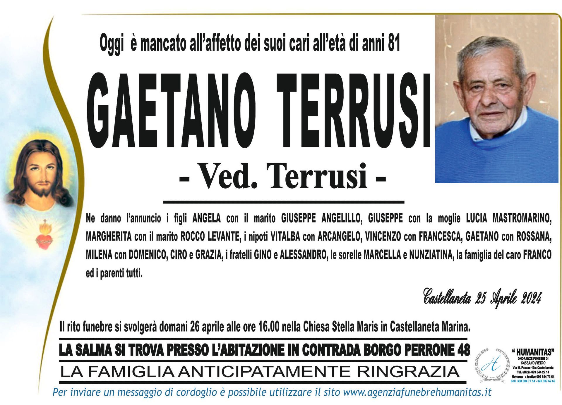 necrologio Gaetano Terrusi