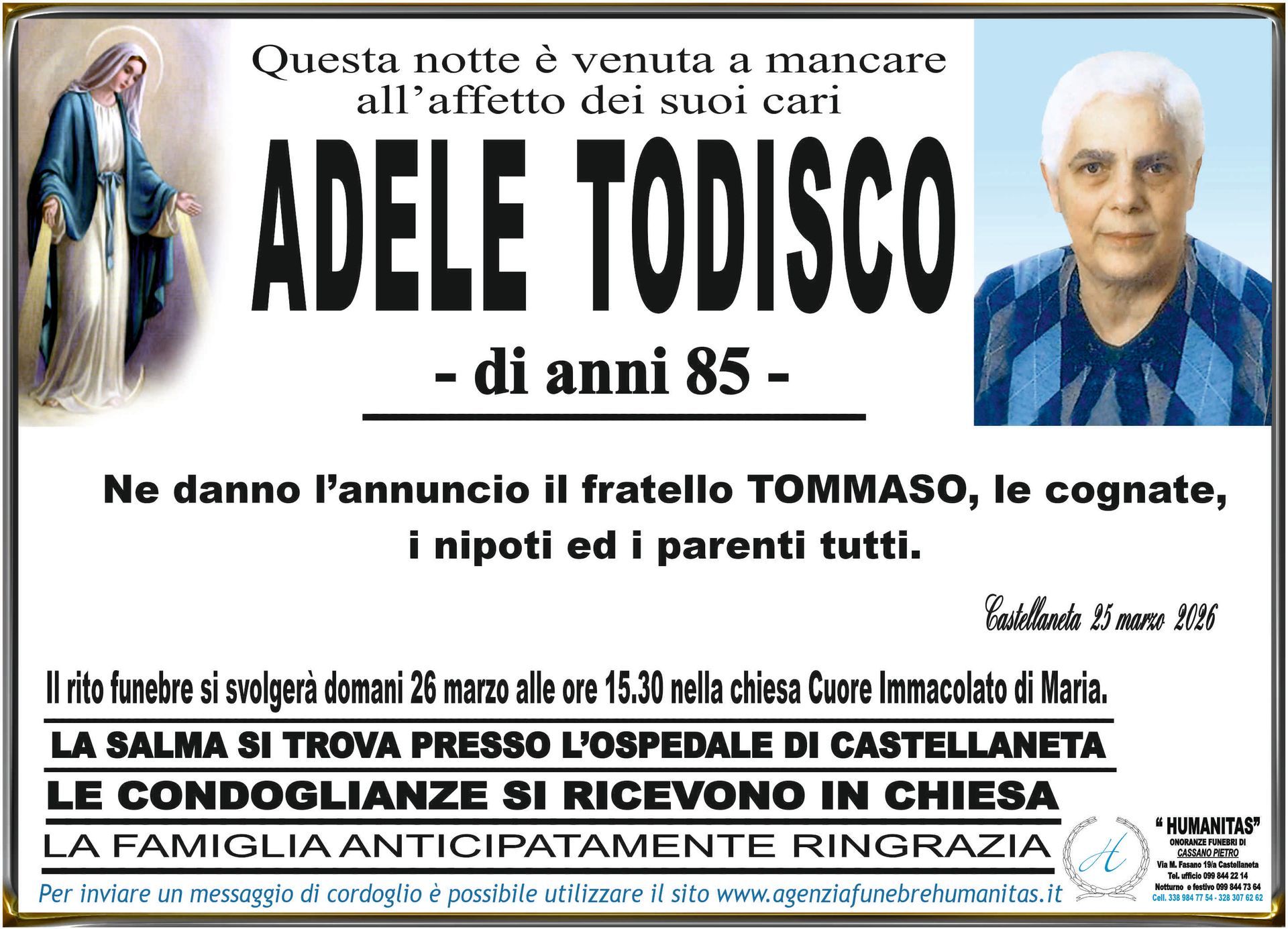 necrologio Adele Todisco