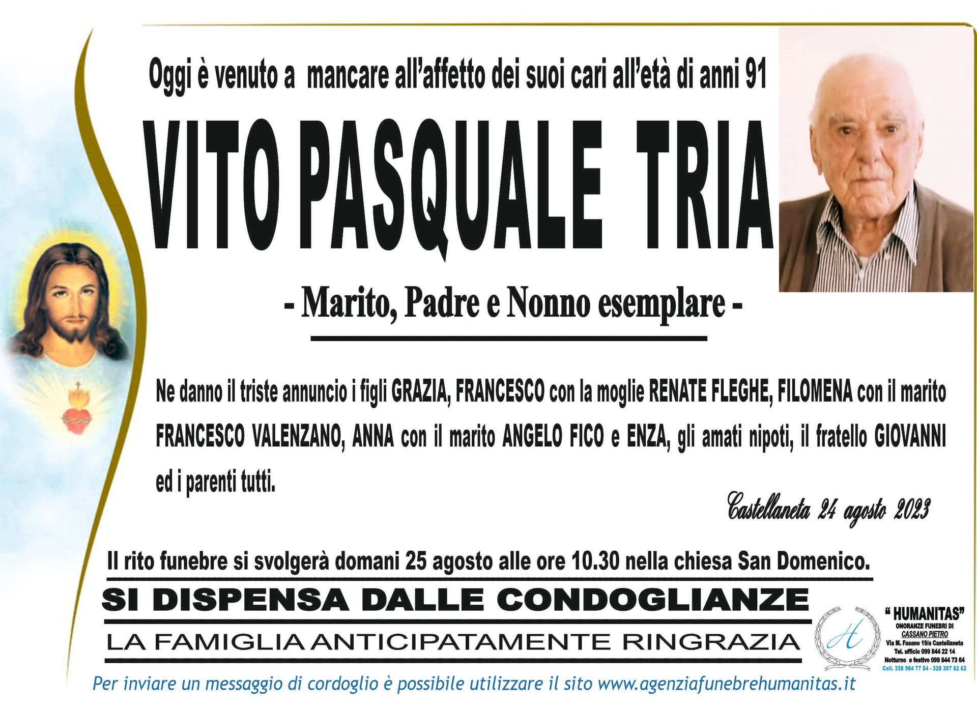 necrologio Vito Pasquale Tria