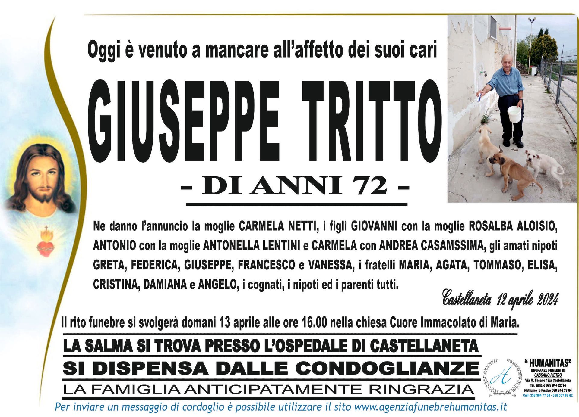 necrologio Giuseppe Tritto