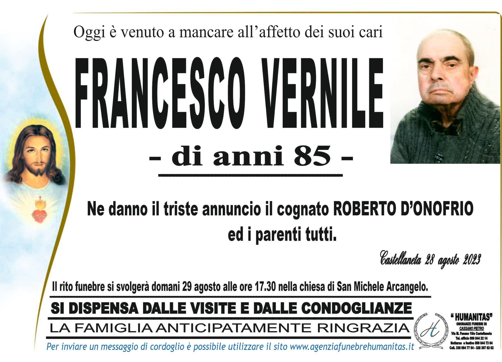 necrologio Francesco Vernile