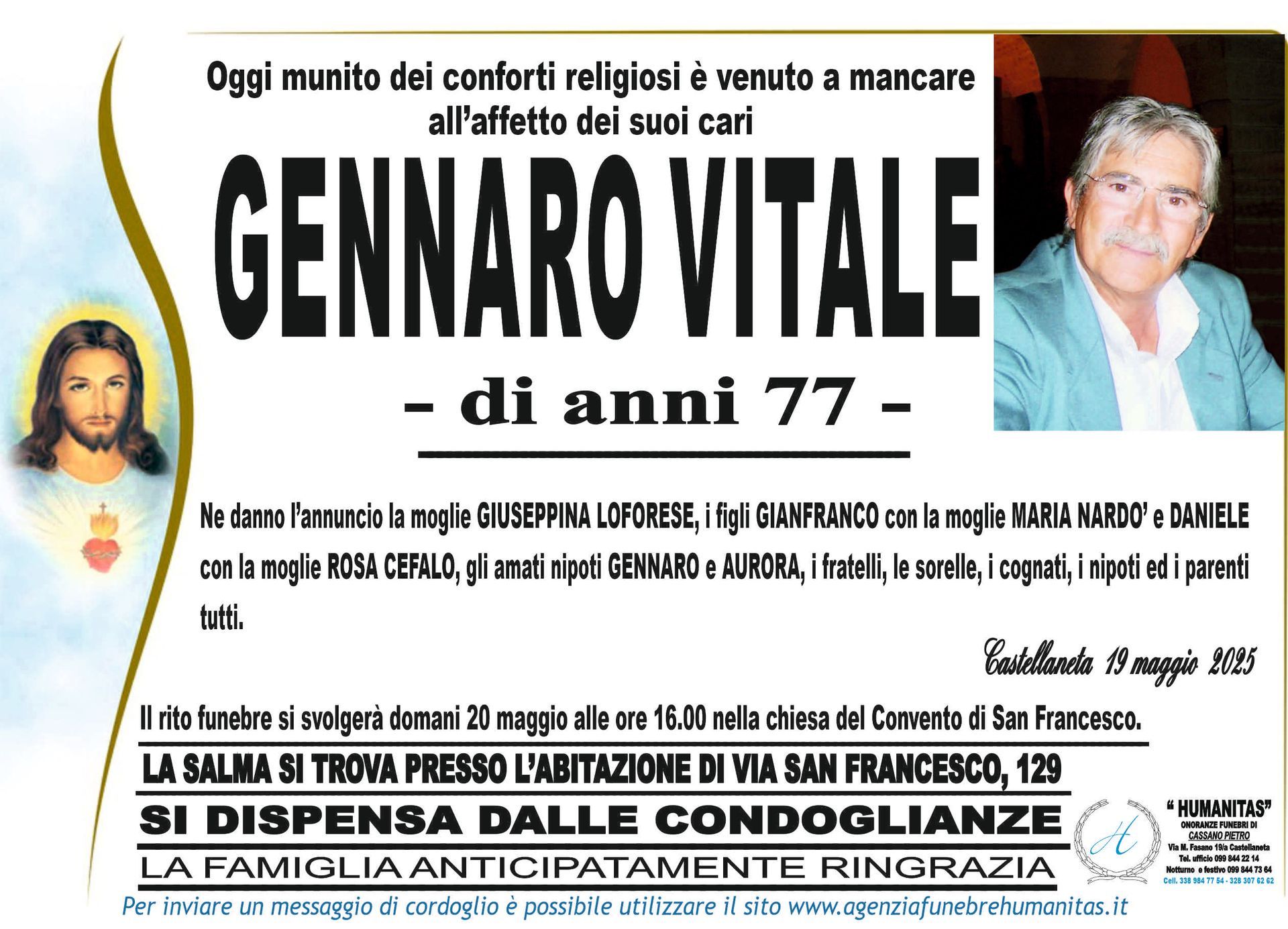 necrologio Gennaro Vitale