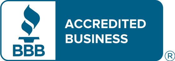 A blue sign that says accredited business on it