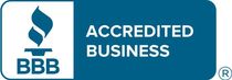 A blue sign that says accredited business on it