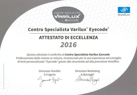 Attestato Centro Specialista Varilux