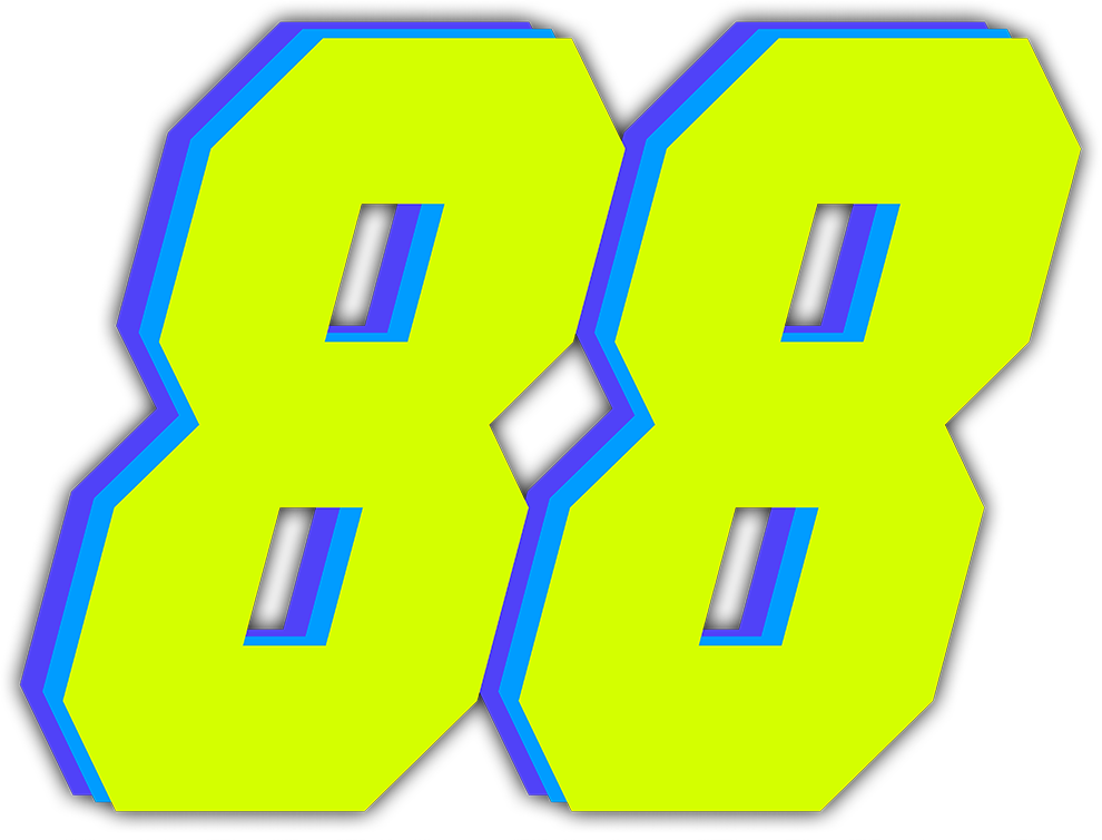 The number 88 is yellow and blue with a white outline