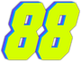 The number 88 is yellow and blue with a white outline
