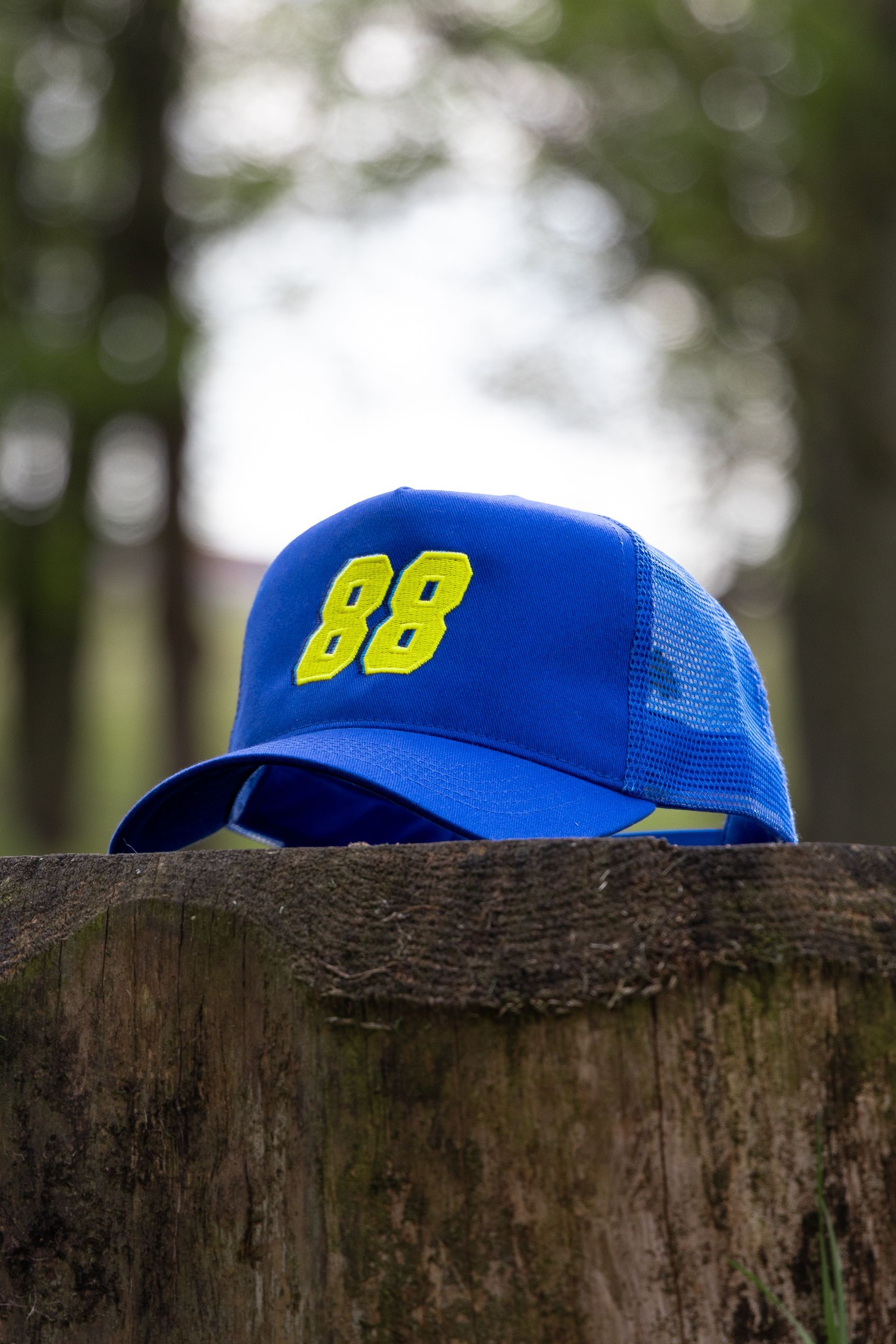 Close up of #88ARMY logo on front of trucker cap