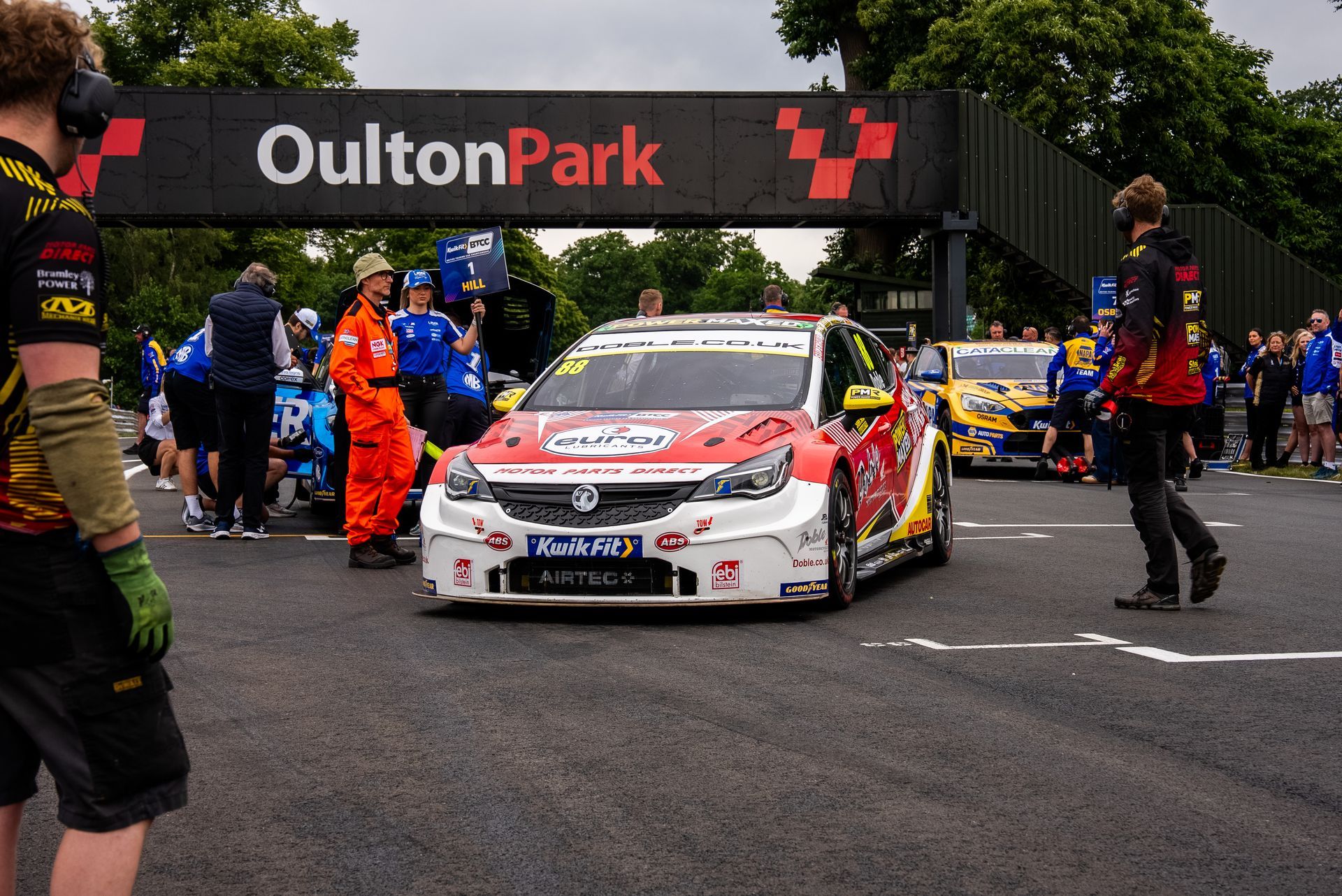 Mikey Doble pulling into grid before Race 2 of Oulton Park BTCC 2025