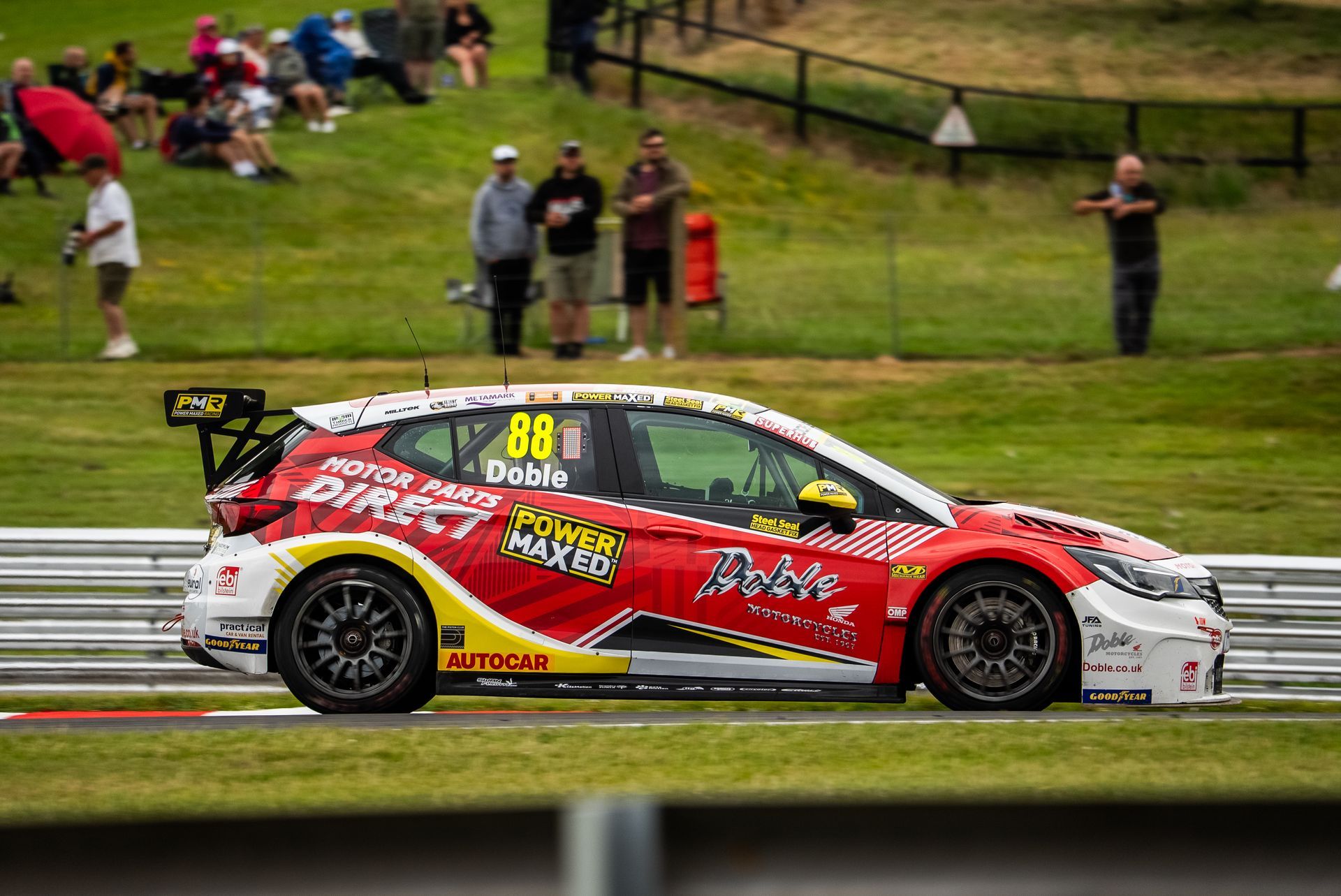 Side on shot of Mikey Doble's BTCC car at Oulton Park 2025