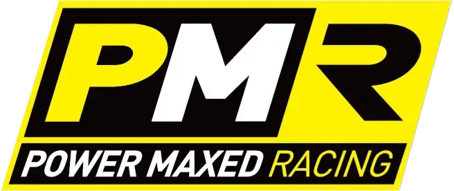 The logo for pmr power maxed racing is yellow and black.