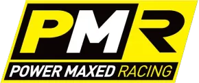 The logo for pmr power maxed racing is yellow and black.