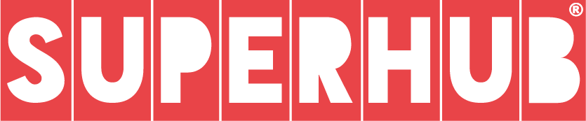 The word superhub is written in white on a red background.
