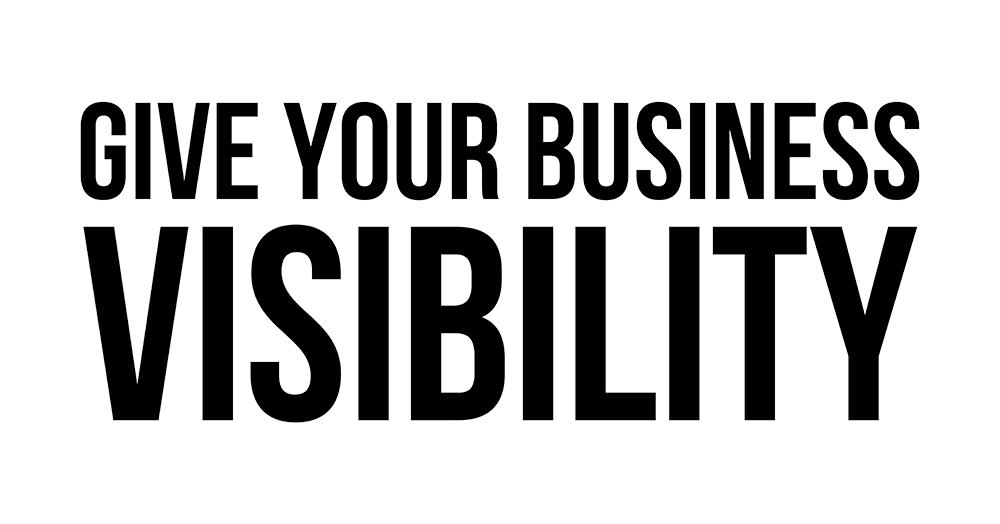 A black and white logo that says `` give your business visibility ''.
