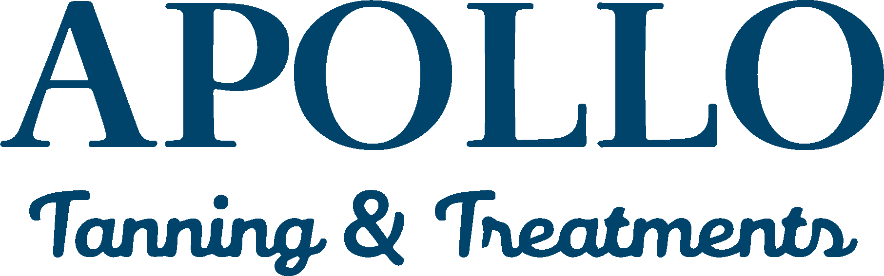 A blue logo for apollo tanning and treatments