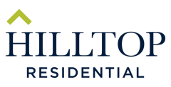 A logo for hilltop residential with a green arrow