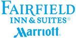 The logo for fairfield inn and suites marriott is blue on a white background.