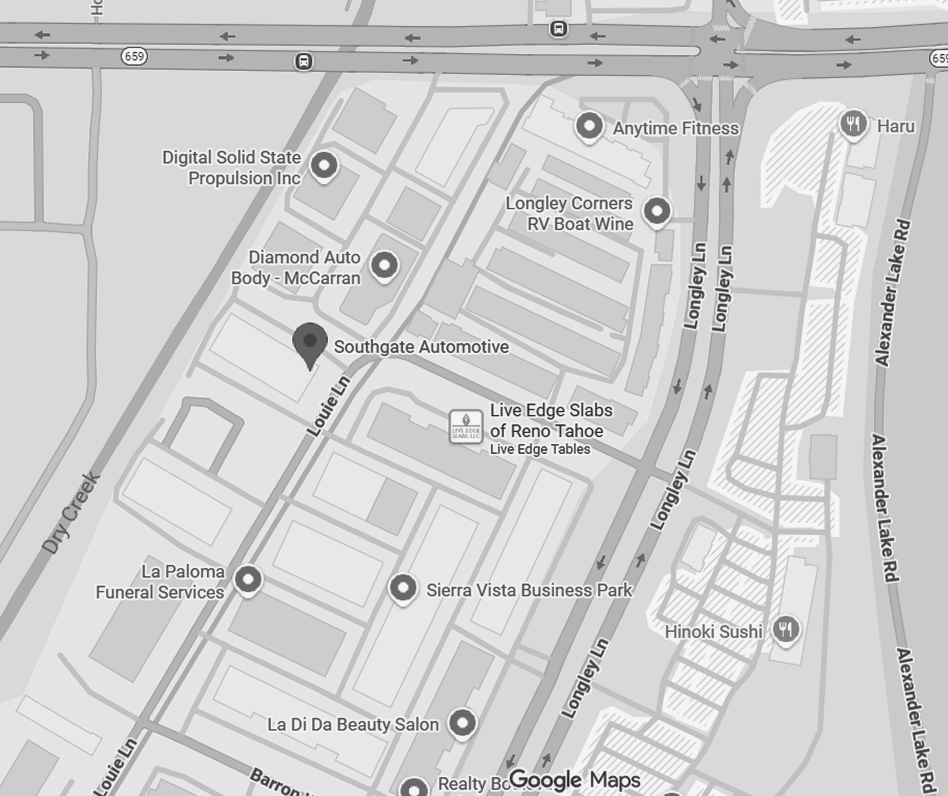 Map showing Southgate Automotive and nearby businesses in a commercial area. | Southgate Automotive