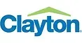 The logo for clayton is blue and green and looks like a house.