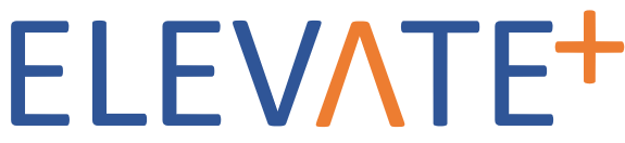 A blue and orange logo for elevate +