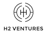 A black and white logo for a company called h2 ventures.