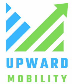 A blue and green logo for upward mobility