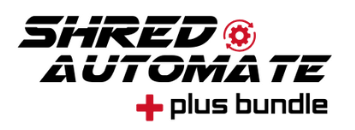A logo for shred automate plus bundle on a white background