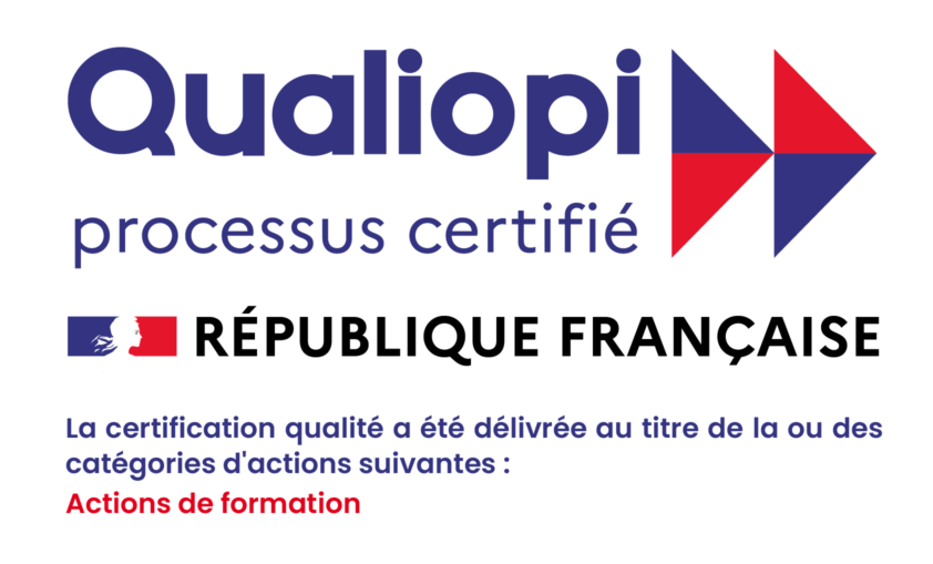 Logo de certification Qualiopi avec drapeau français et texte « Actions de formation ».