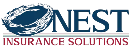 NEST Insurance Solutions logo with navy nest icon and red text on white background