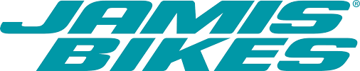 The logo for jamis bikes is blue and white on a white background.