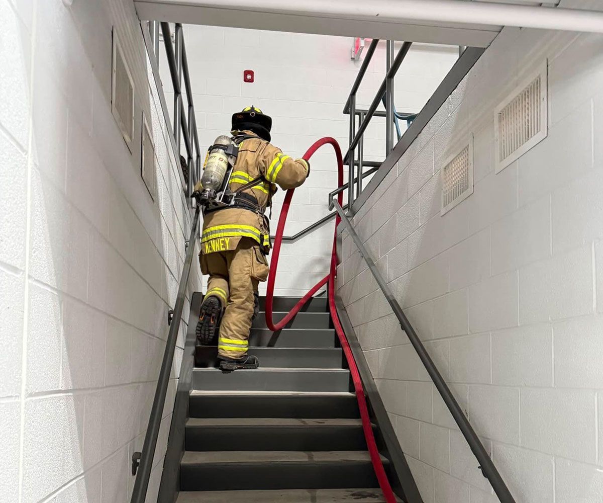 Tri Township Joint Fire District in Delaware, OH firemen stair training