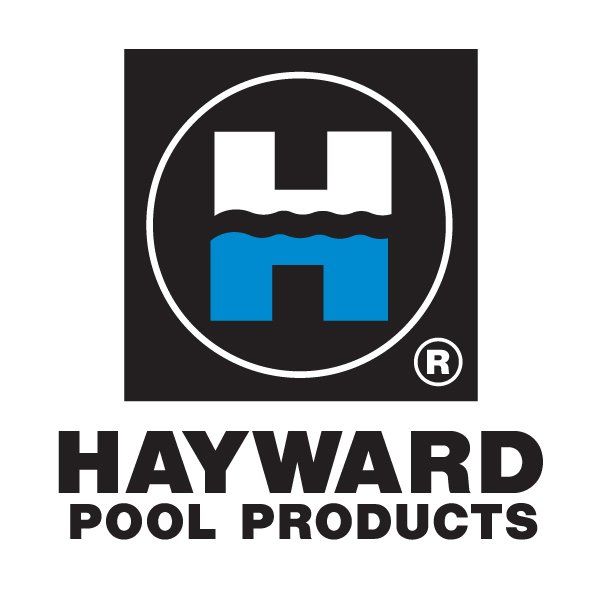 Hayward Pool Products logo: black square, white circle with blue water wave 
