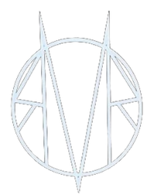 A white circle with a triangle inside of it on a white background.