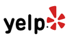 A yelp logo with a red star on a white background.